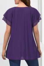 Women Plus Size Blouse Chiffon Short Sleeve Round Neck Elegant Irregular Hem Office Lady Summer Chiffon Blouse Tops - Image 3