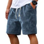 Men Shorts Solid Color Mid Waist Summer Motion Waffle Texture Deep Crotch Drawstring Mens Shorts Loose Knee Length Casual Short - Image 13