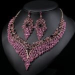 FYUAN Luxury Inlay Rhinestone Necklace Earrings For Women Purple Crystal Water Drop Pendant Wedding Bride Jewelry Sets - Image 2