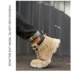 Men's & Women's Brown High-top PU Water Repellent Lightweight Anti-smash Anti-puncture Comfortable Wear Resistant Industrial Construction Work Safety Boots - Image 18