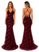 Sexy Sequin Floral Mermaid Evening Gown for Women Deep V Neck Spaghetti Strap Formal Prom Dress Floor Length Tulle Wedding Guest Party Ball Gown - Image 2