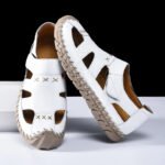 Outdoor Summer Man Sandals Stylish Leather Mens Beach Shoes Outdoor Men Roman Flats Hollow Out Sandalias New Wading Aqua Shoes