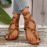Rome Women Shoes 2026 Summer Hot Sale Women's Sandals Retro Ankle Buckle Rivet Flat Sandals British Style Plus Size Lady Shoes - Image 3