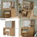 47 Fluted Vanity Desk with Mirror amp LED Lights, 7Drawer Makeup Vanity with Glass Top amp Cabinet, Vanity with Chair amp Charg
