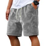 Men Shorts Solid Color Mid Waist Summer Motion Waffle Texture Deep Crotch Drawstring Mens Shorts Loose Knee Length Casual Short - Image 25