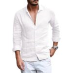 Summer Lightweight Breathable Men Shirt Long Sleeved Cotton and Linen Shirts Men Cardigan Tops Lapel Collar Men Beach Clothing - Image 3