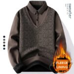 Men's Winter Sweater Fashion Polo Shirt Pullover Slim Fit Elegant Luxury Brand Knitwear Fake Two Pieces Knitted Fleece Sweaters - Image 5