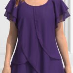 Women Plus Size Blouse Chiffon Short Sleeve Round Neck Elegant Irregular Hem Office Lady Summer Chiffon Blouse Tops