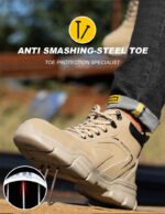Men's & Women's Brown High-top PU Water Repellent Lightweight Anti-smash Anti-puncture Comfortable Wear Resistant Industrial Construction Work Safety Boots - Image 13