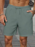 Manfinity Homme Men's Plain Drawstring Waist Casual Versatile Shorts, Summer For Going Out Cotton Material, Comfortable To - Image 5
