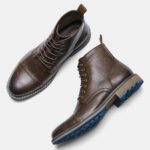 Men's Vintage Combat Boots Lace-Up Cap Toe Ankle Booties with Pull Tab Non-Slip Sole - Image 4