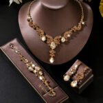Luxury Red Crystal 3Pcs Jewelry Set Women's Gold Rhinestone Necklace Earrings Bracelet Bridal Wedding Party Accessories - Image 4