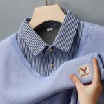 Mens Polo Sweater Shirt Collar Knit Pullover Autumn Winter Fleece T-shirt Casual Sweaters Navy Blue Khaki Korean Clothing - Image 6