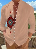 New Men's Fashion Long Sleeve Shirt Ethnic Wind Fashion Casual Street Outdoor Shirt Linen Shirt Top - Image 5