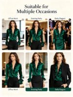 Elegant Satin Blouse for Women Lapel Ruffle Trim V‑Neck Long Flare Sleeve Office Work Shirt - Image 6