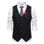 KIDWHXR Men Suit Vest Vintage Striped Single-breasted Man Waistcoats Business Casual Slim Sleeveless Male Party Dress Vests - Image 4