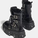 Women's 2025 New Niche Internet Celebrity Muffin Platform Locomotive Punk Goth Lace-up Medium Boots - Image 3