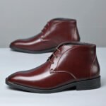 Men's Pointed Toe Ankle Boots Lace‑Up Leather Business Formal Dress Shoes Male High Top Footwear Man Chelsea Boots Comfy Botas - Image 16