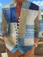 New Men's Fashion Long Sleeve Shirt Ethnic Wind Fashion Casual Street Outdoor Shirt Linen Shirt Top - Image 3