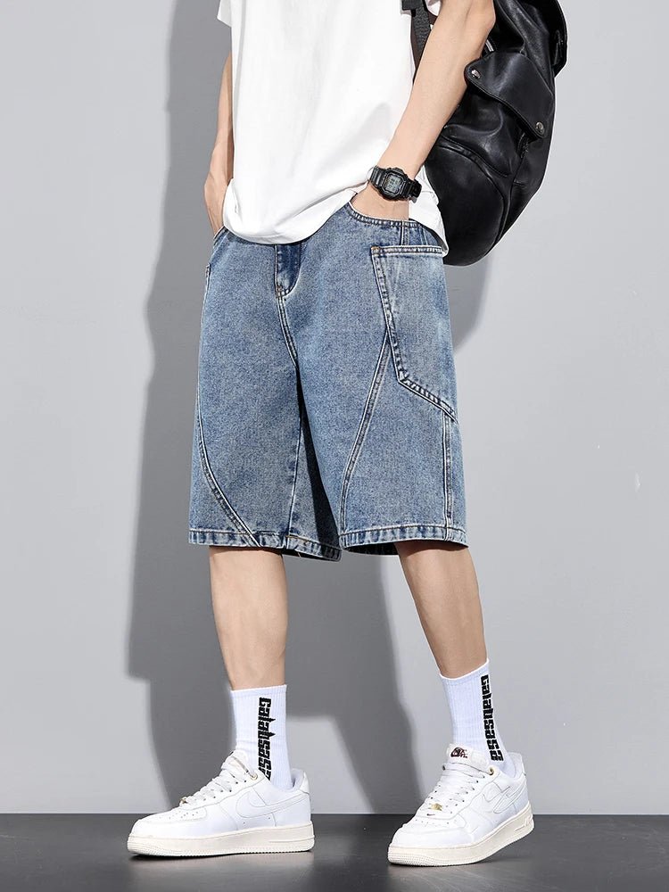 S6a1c7e4be79d40e286e8a9983a424466G.jpg Men's Summer Denim Cargo Shorts Big Size 8XL 7XL 6XL Elastic Waist Straight Baggy Jeans Shorts - Image 1