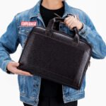 Men's leather handbag, top layer cowhide briefcase, leather laptop bag, diagonal cross office bag - Image 3