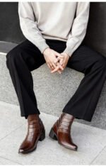 Luxury Men Boots Leather Chelsea Boots High Top Buckle Strap Formal Shoes Black British Style Ankle Boots Pointed Toe Brown Boot - Image 20