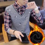 Autumn Winter Plaid Sweaters Polo Collar Pullover Slim Fit Man Clothes Plush Warm Jumpers Thick Fake 2 Piece Polo Shirts - Image 3