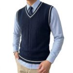 Mens V Neck Knitted Sweater Vest Lightweight Breathable Patchwork Pullover Autumn Casual Business Streetwear Knitwear for Men - Image 3