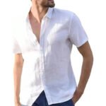Summer Men Short Sleeve Casual Lapel Shirt Men Pure Color Hawaii Shirt Tops 100% Polyester - Image 2