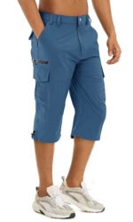 Men's Cargo Work Shorts Quick Dry 3/4 Length Capri Pants Multi-pockets Knee Length Trousers Summer Board Beach Shorts - Image 13