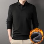 Men's Vintage Sweater Business Casual Pullover Slim Fit Fleece Lined Clothes Fake Two Pieces Knitted Sweaters - Image 3