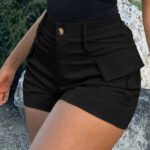 Women Cargo Shorts High Waist Button Zipper Fly Multi Pockets Elastic Back Waist Casual Summer Outdoor Hiking Short Pants Streetwear
