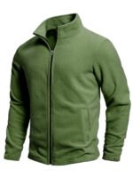 Men's Spring and Autumn Solid Color Fleece Warm Top, Comfortable Zippered Cardigan for Men's Outdoor Leisure - Image 4