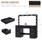 47.2" Fluted Vanity Desk with Large Mirror and Lights, Black / 7 Drawers Large Black Makeup Vanity Table with Glass Top - Image 4