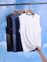 Summer Mesh Men Vest Sleeveless Printed Round Neck Ice Silk Basketball Loose Running Fitness Men Tank Tops T Shirt - Image 4