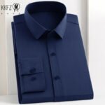 Men's Business Casual Long Sleeve Shirt Solid Color Wrinkle Resistant Comfortable All-Season Versatile Top - Image 4