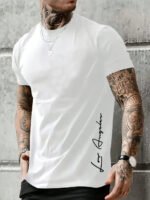 Men's 100 cotton summer loose Contrast Color Alphabet los Angelest print slim fit casual sports round neck short sleeved T-shirt - Image 4