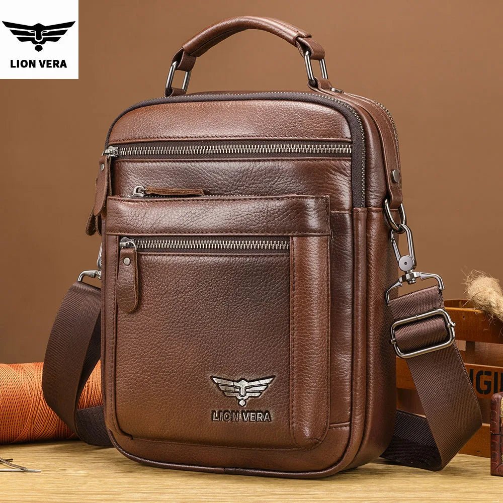 S74302cc1bf384953afb06ea35e6fa27cU.jpg LION VERA Men's Shoulder Bag Casual Mobile Phone Zipper Bag Large Capacity Business Genuine Leather Travel Crossbody Bag - Image 1