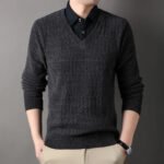 Winter Men Fleece Sweater Thickened Pullover Shirt Collar Sweaters Velvet Clothing Autumn Winter Jumpers Fashion Knitwear - Image 3