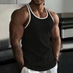 2026 New Men's Rib Knit Tank Tops Elastic Slim Fit Fitness Gym Vest Sleeveless Muscle Shirts for Running Training - Image 6