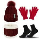 4pcs Winter Beanie Hat Gloves Scarf Caps Socks Thickened Fleece Lined Neck Cashmere Scarves Cap Set For Men Women - Image 5
