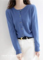Women Knitted Cardigans Autumn Winter 2025 Round Neck Casual Long Sleeve Tops Solid Basic Soft Sweaters Female - Image 3