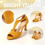 Elegant Women's High Heel Sandals Open Toe T Strap Faux Suede Back Zip Ankle Strap Dress Shoes for Wedding Bridal Evening Party Cocktail Prom Office Work Date Night Casual Summer Fashion Heeled Footwear Black Red Yellow Nude - Image 3