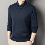 Men's Vintage Sweater Business Casual Pullover Slim Fit Fleece Lined Clothes Fake Two Pieces Knitted Sweaters - Image 5