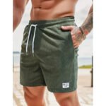 Men Shorts Solid Color Mid Waist Summer Motion Waffle Texture Deep Crotch Drawstring Mens Shorts Loose Knee Length Casual Short - Image 22