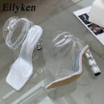 Eilyken Summer Crystal Embellished High Heel Sandals Women Diamond Open Toe Ankle Strap Silk Satin Rhinestone Banquet Shoes - Image 3