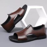 New Style Perforated, Breathable and Anti-Slip Outerwear Casual Leather Slip-On Sandals for Men Size 48 Large Size - Image 5