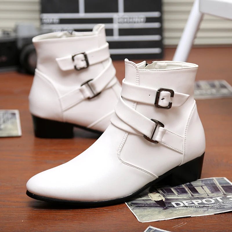 S78ba862ec0a94607880a1acf9a2a0db73.jpg Hot Sale Luxury Chelsea Boots Men Pointed -toe Mens White Boots Black British Style High-heel Men Dress Boots Design Ankle Boot - Image 1