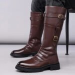 Men's Autumn Winter Vintage Outdoor Long Boots British Style Work Boots High Top Men's Leather Boots-1307