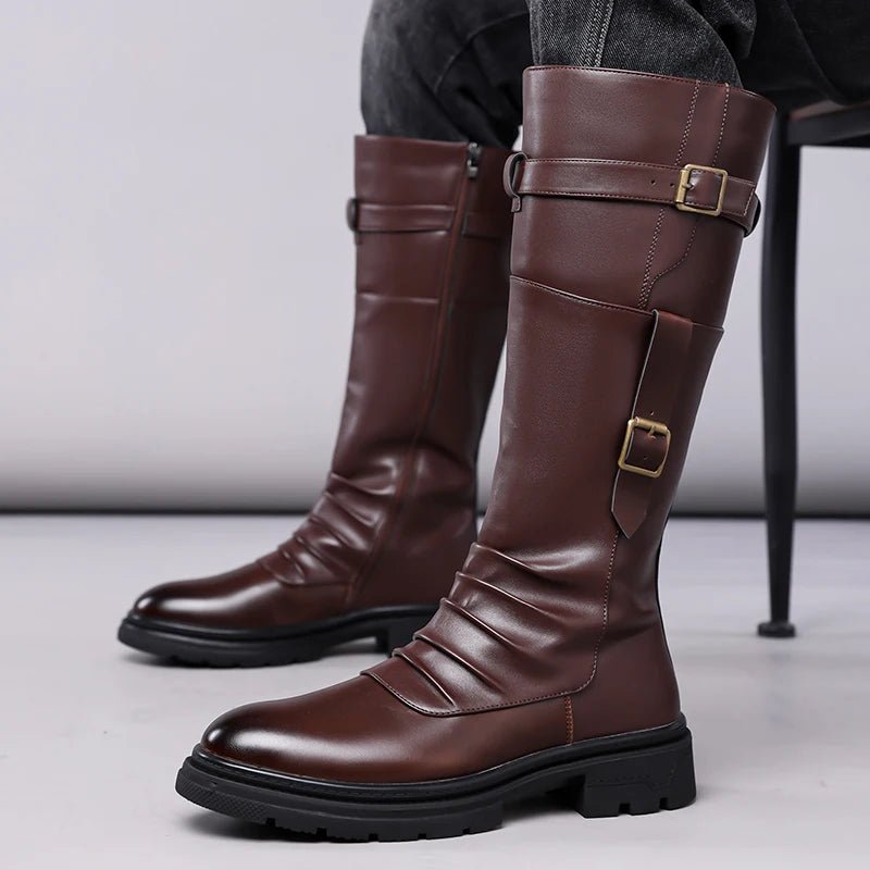 S7abe89f625ce4aac8a60125588ac6205l.jpg Men's Autumn Winter Vintage Outdoor Long Boots British Style Work Boots High Top Men's Leather Boots-1307 - Image 1